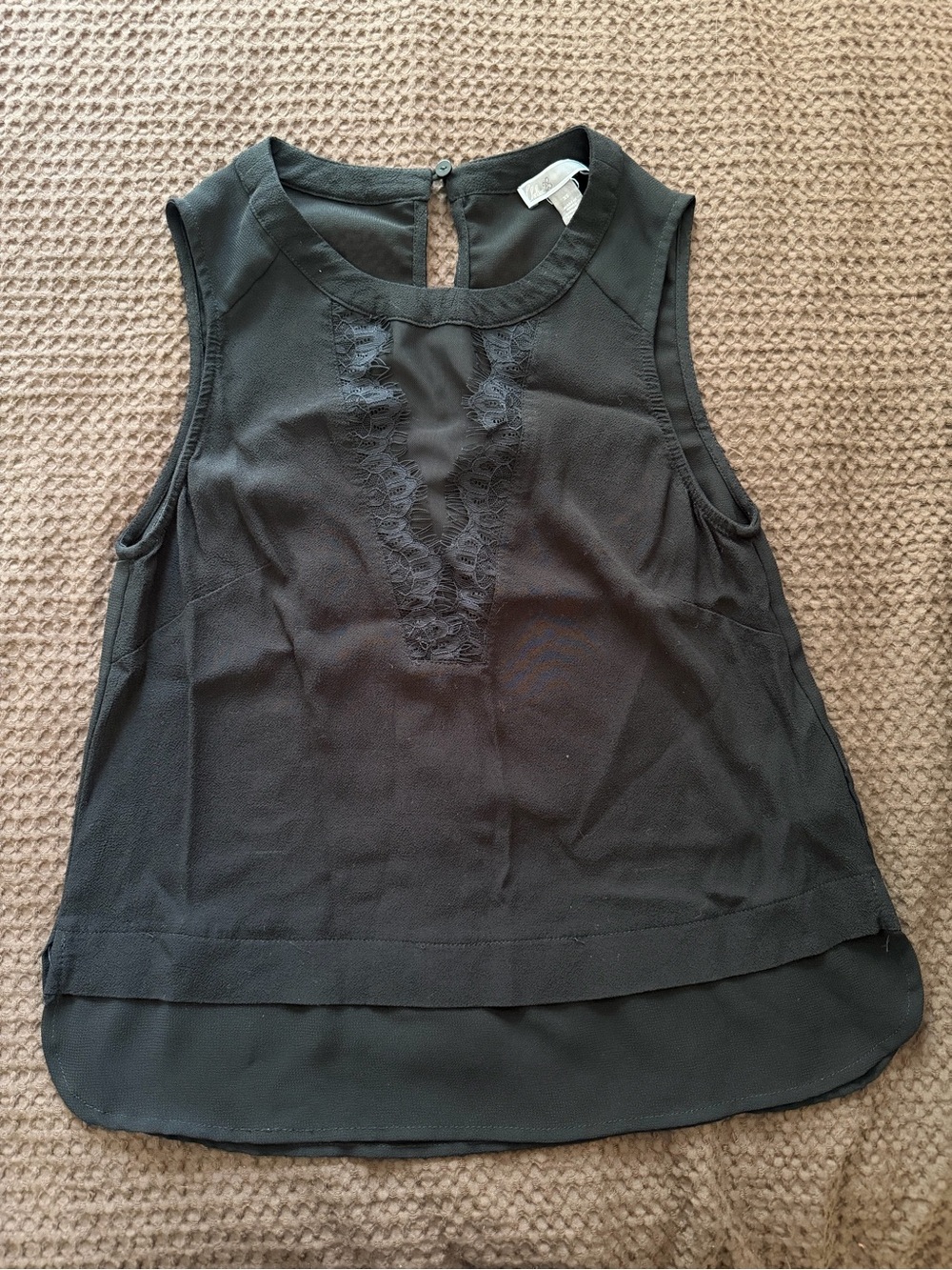 Women's Black Sleeveless Crochet-Trim Blouse